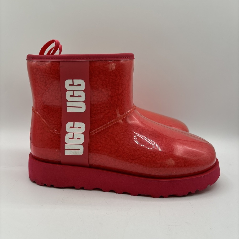 UGG Classic Clear Mini Plush Hibiscus Pink Boots Women's Size 6 Wool Blend - Picture 4 of 11